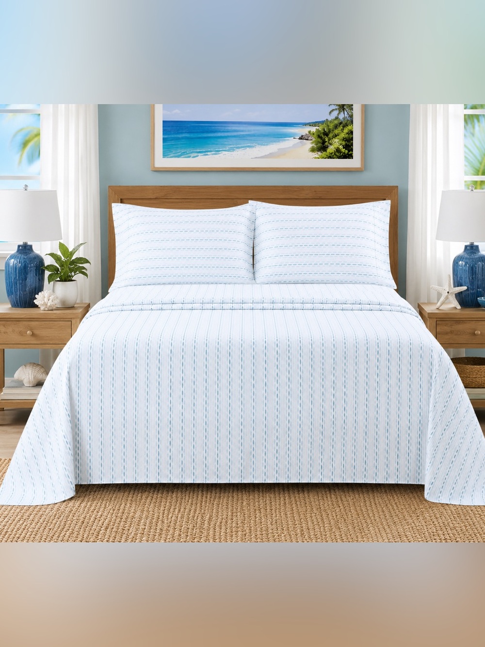 Coastal Light Blue Stripe Bedding Set by